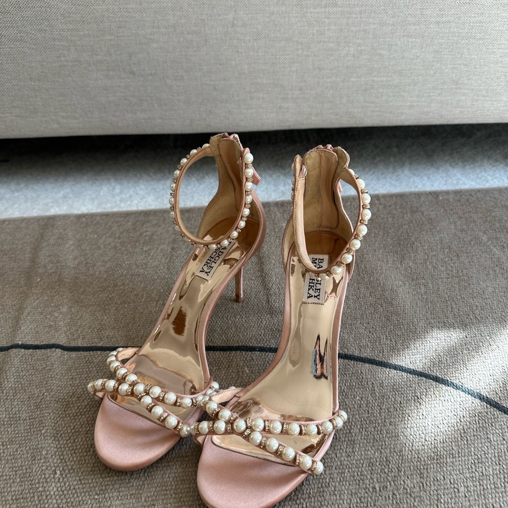 Elegant Pink Pearl-Embellished Heels